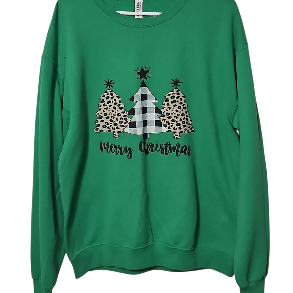 Jerzees Green Merry Christmas Sweatshirt Size Large - Picture 6 of 6